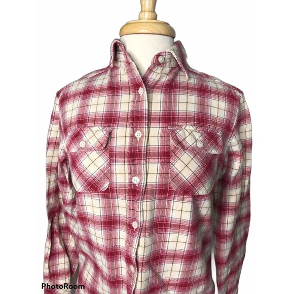 Gander Mountain Women's Small Red Cream Plaid Button Collared Long Sleeve Shirt - Picture 2 of 12